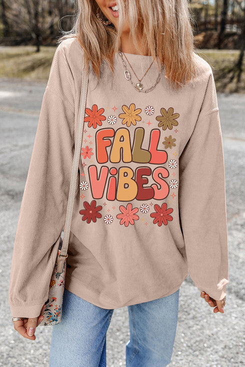 Retro Floral Graphic Corded Crew Neck Sweatshirt