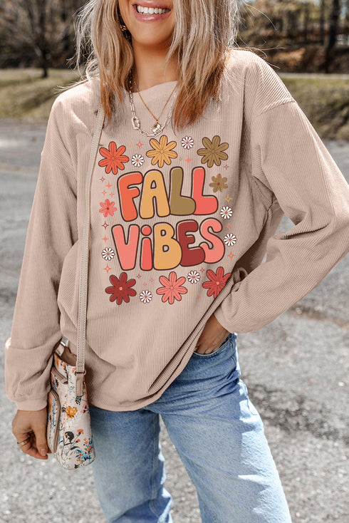 Retro Floral Graphic Corded Crew Neck Sweatshirt