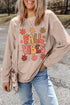 Retro Floral Graphic Corded Crew Neck Sweatshirt