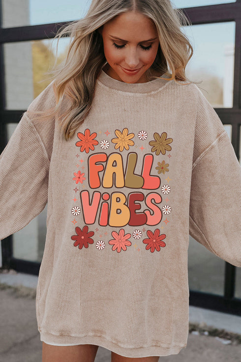 Retro Floral Graphic Corded Crew Neck Sweatshirt