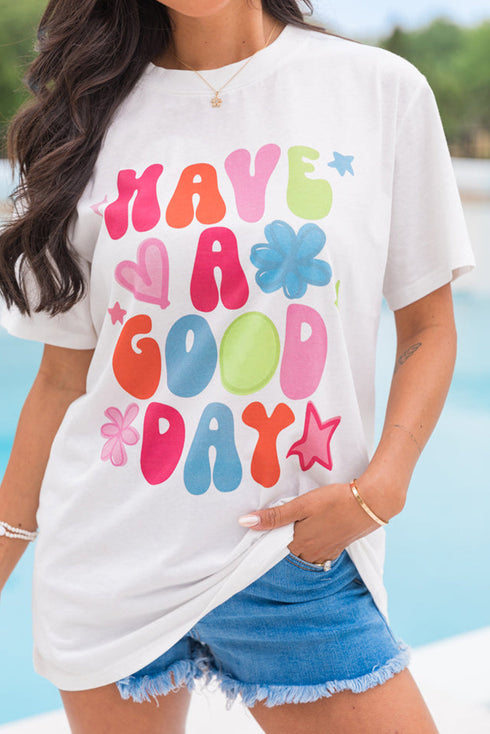 Retro Floral Have A Good Day Colorful Graphic Print T Shirt