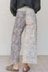 Retro Floral Leopard Patchwork Raw Hem Denim Jeans
