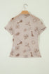 Retro Floral Mesh Short Sleeve Fitted Crew Neck Top