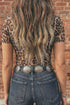 Retro Floral Mesh Short Sleeve Fitted Crew Neck Top
