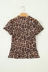 Retro Floral Mesh Short Sleeve Fitted Crew Neck Top