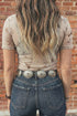 Retro Floral Mesh Short Sleeve Fitted Crew Neck Top