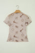 Retro Floral Mesh Short Sleeve Fitted Crew Neck Top