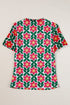 Retro Floral Mesh Short Sleeve Fitted Top