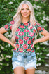 Retro Floral Mesh Short Sleeve Fitted Top