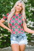 Retro Floral Mesh Short Sleeve Fitted Top