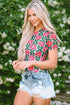 Retro Floral Mesh Short Sleeve Fitted Top