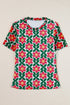 Retro Floral Mesh Short Sleeve Fitted Top