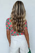 Retro Floral Mesh Short Sleeve Fitted Top