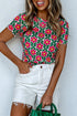 Retro Floral Mesh Short Sleeve Fitted Top