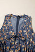 Retro Floral Print Bow Tie V Neck Denim Romper