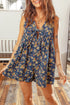 Retro Floral Print Bow Tie V Neck Denim Romper
