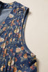 Retro Floral Print Bow Tie V Neck Denim Romper