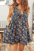 Retro Floral Print Bow Tie V Neck Denim Romper