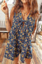 Retro Floral Print Bow Tie V Neck Denim Romper