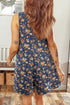 Retro Floral Print Bow Tie V Neck Denim Romper