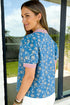 Retro Floral Print Contrast Trim Short Sleeve Blouse