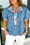 Retro Floral Print Contrast Trim Short Sleeve Blouse