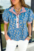 Retro Floral Print Contrast Trim Short Sleeve Blouse