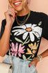 Retro Floral Print Crew Neck Short Sleeve Graphic Tee