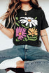 Retro Floral Print Crew Neck Short Sleeve Graphic Tee