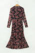 Retro Floral Print Long Sleeve Mesh Maxi Dress