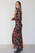 Retro Floral Print Long Sleeve Mesh Maxi Dress