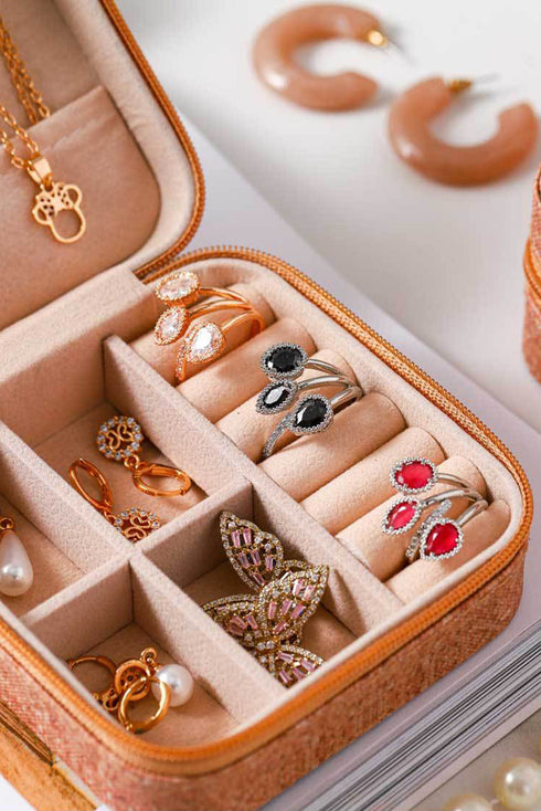 Retro Floral Print Portable Faux Leather Square Jewelry Box
