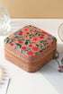 Retro Floral Print Portable Faux Leather Square Jewelry Box