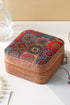 Retro Floral Print Portable Faux Leather Square Jewelry Box