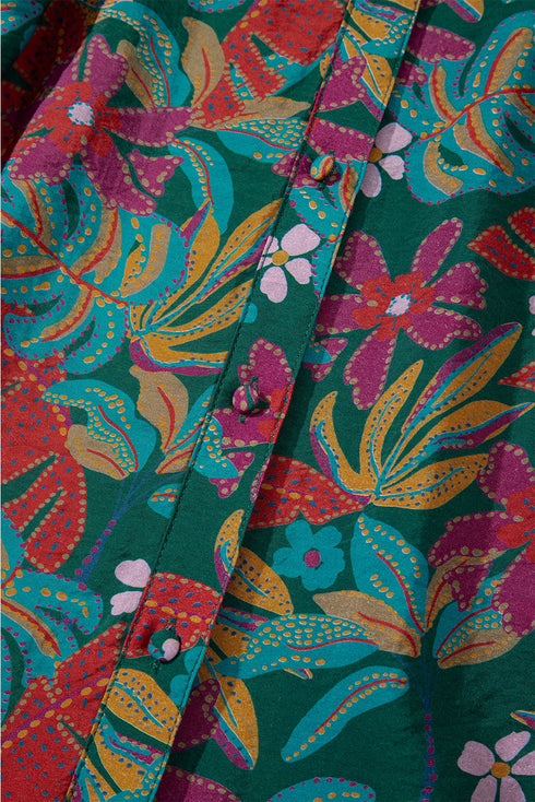 Retro Floral Print Ruffle Detail Belted Tiered Mini Dress