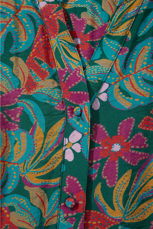 Retro Floral Print Ruffle Detail Belted Tiered Mini Dress