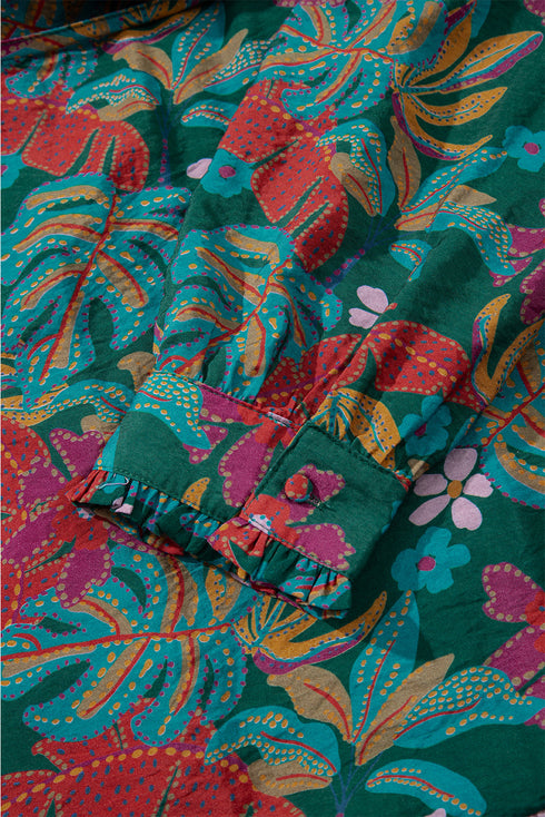 Retro Floral Print Ruffle Detail Belted Tiered Mini Dress