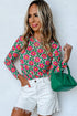 Retro Floral Print Sheer Long Sleeve Bodycon Top