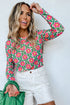 Retro Floral Print Sheer Long Sleeve Bodycon Top