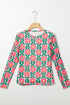 Retro Floral Print Sheer Long Sleeve Bodycon Top