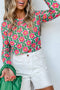 Retro Floral Print Sheer Long Sleeve Bodycon Top
