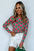 Retro Floral Print Sheer Long Sleeve Bodycon Top