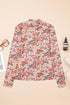 Retro Floral Print Sheer Mesh Mock Neck Long Sleeve Top