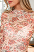 Retro Floral Print Sheer Mesh Mock Neck Long Sleeve Top