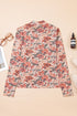 Retro Floral Print Sheer Mesh Mock Neck Long Sleeve Top