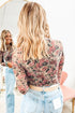 Retro Floral Print Sheer Mesh Mock Neck Long Sleeve Top