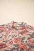 Retro Floral Print Sheer Mesh Mock Neck Long Sleeve Top