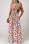 Retro Floral Print Smocked Bodice Wide Leg Jumpsuit
