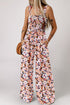 Retro Floral Print Smocked Bodice Wide Leg Jumpsuit