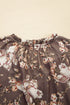Retro Floral Print Tassel Tie Split Neck Short Sleeve Blouse